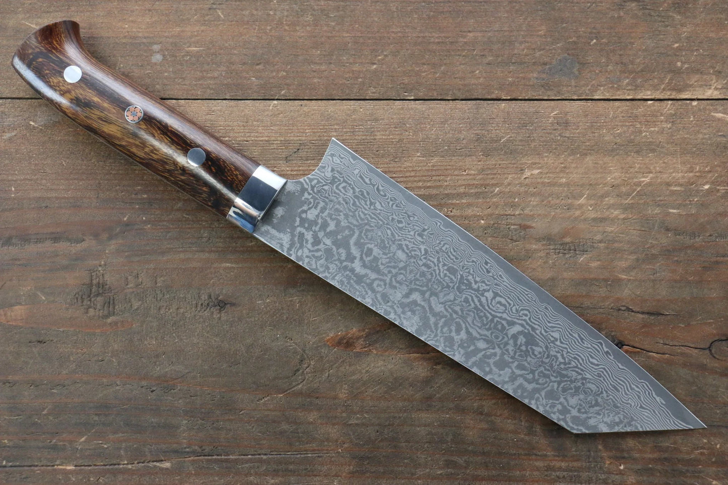 Thương hiệu Takeshi Saji Samurai thép SG2 màu đen Damascus Dao đa năng Bunka 180mm chuôi dao gỗ Lim