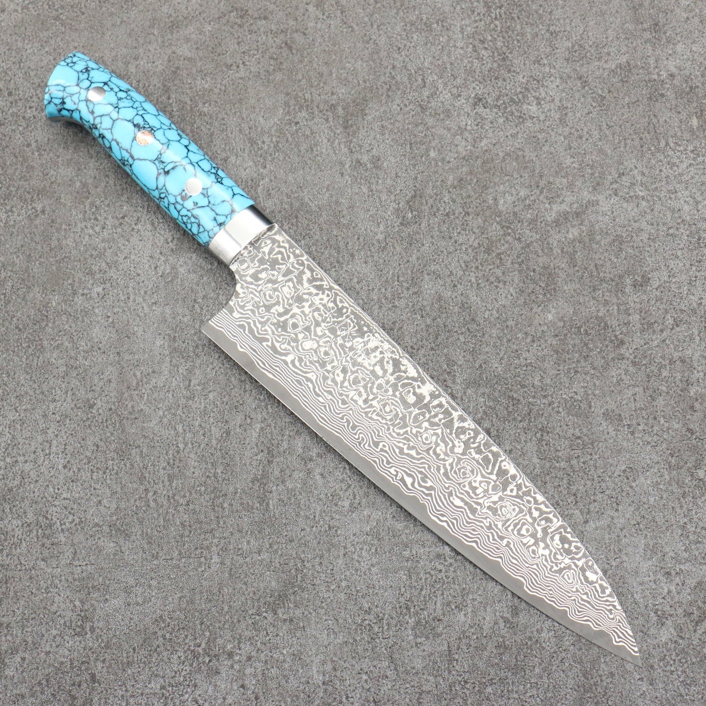 Free ship - Thương hiệu Takeshi Saji SG2 Thép Damascus đen Dao đa năng Gyuto 210mm chuôi dao đá Ngọc Lam