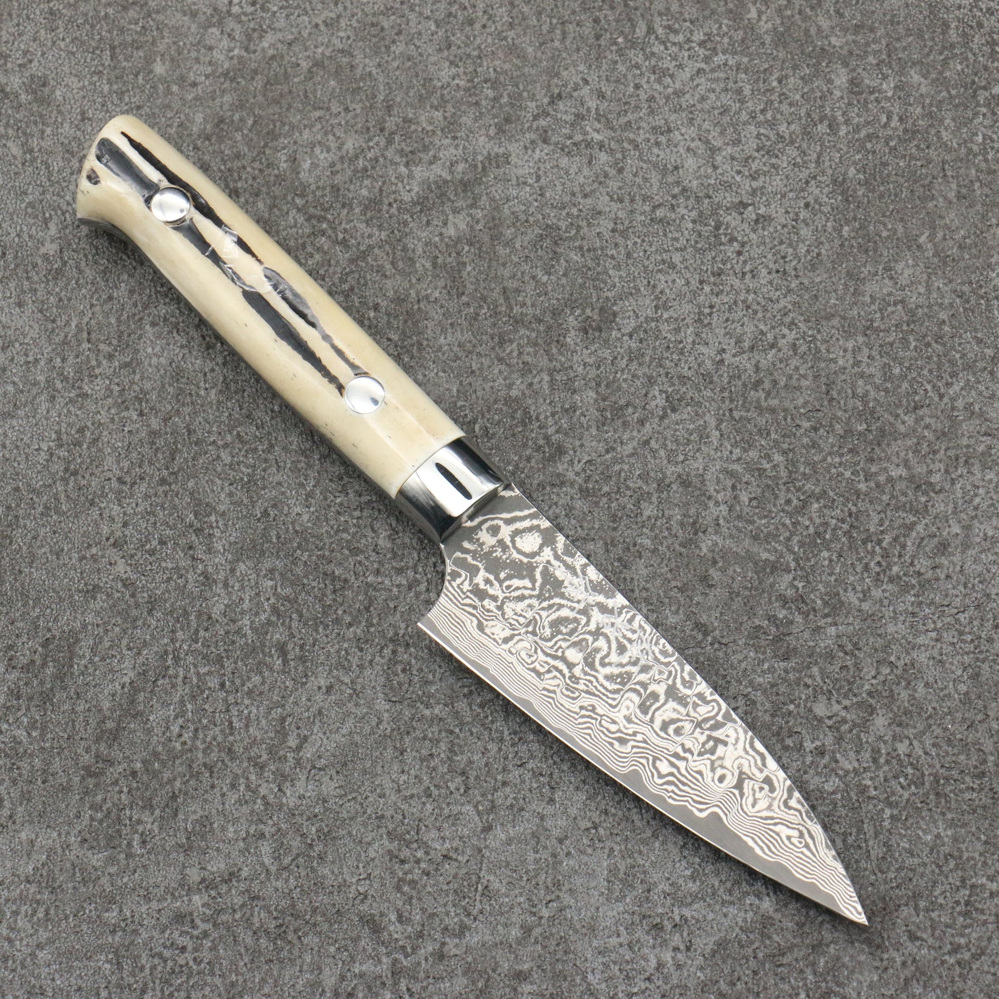 Saji Samurai SG2 Black Damascus Petty Knife 90MM White Deer Antler Pattern 佐治 武士 SG2 黒ダマスカス ペティーナイフ 90MM 白鹿角柄 Free ship - Thương hiệu Takeshi Saji SG2 Thép Damascus đen Dao nhỏ đa năng Petty 90mm