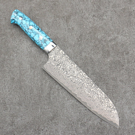 Free ship - Thương hiệu Takeshi Saji SG2 Thép Damascus đen Dao đa năng Santoku 180mm chuôi dao đá Ngọc Lam