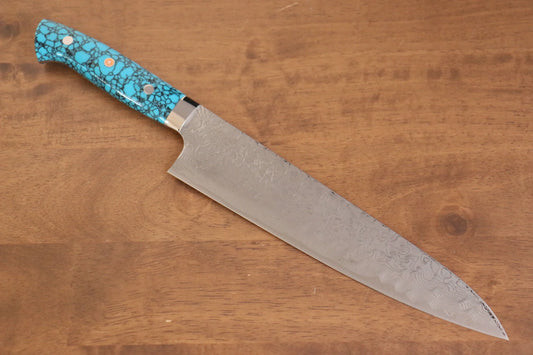 Thương hiệu Takeshi Saji Samurai thép SG2 bề mặt kim cương hoàn thiện Dao đa năng Gyuto 240mm chuôi dao màu xanh ngọc lam (loại Nomura)