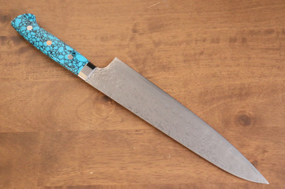 Thương hiệu Takeshi Saji Samurai thép SG2 bề mặt kim cương hoàn thiện Dao đa năng Gyuto 240mm chuôi dao màu xanh ngọc lam (loại Nomura)