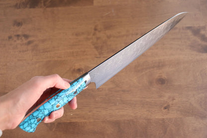 Thương hiệu Takeshi Saji Samurai thép SG2 bề mặt kim cương hoàn thiện Dao đa năng Gyuto 240mm chuôi dao màu xanh ngọc lam (loại Nomura)