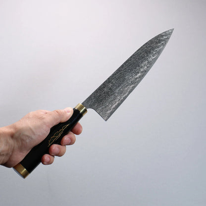 Thương hiệu Takeshi Saji SG2 bề mặt kim cương hoàn thiện Thép Damascus Dao đa năng Gyuto 210mm có kèm bao chuôi dao có họa tiết núi Phú Sĩ bằng kỹ thuật mạ vàng sơn mài truyền thống Nhật Makie (tranh vẽ Núi Phú Sĩ)