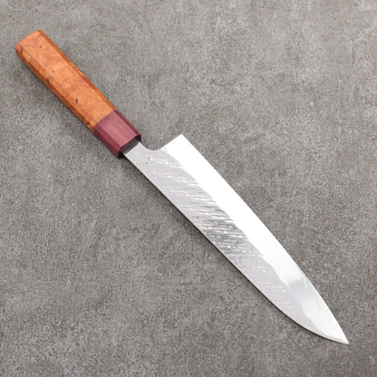 Thương hiệu Takeshi Saji Samurai thép SPG STRIX vân búa đánh bóng hoàn thiện Dao đa năng Gyuto được đánh bóng 210mm chuôi dao gỗ Quince (bọc: trái tim tím)