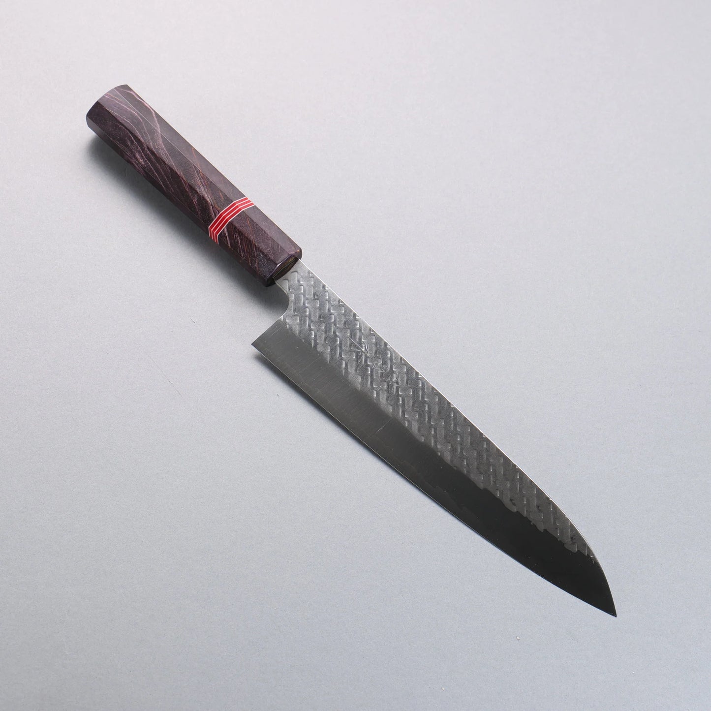 Thương hiệu Takeshi Saji SPG STRIX vân búa Thép Damascus dao rèn thủ công đánh bóng hoàn thiện Dao đa năng Gyuto 210mm chuôi dao gỗ ổn định màu tím (vòng đỏ và trắng)