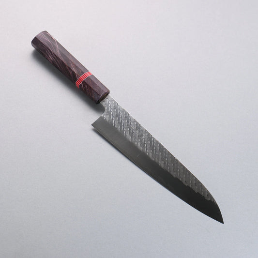 Thương hiệu Takeshi Saji SPG STRIX vân búa Thép Damascus dao rèn thủ công đánh bóng hoàn thiện Dao đa năng Gyuto 210mm chuôi dao gỗ ổn định màu tím (vòng đỏ và trắng)