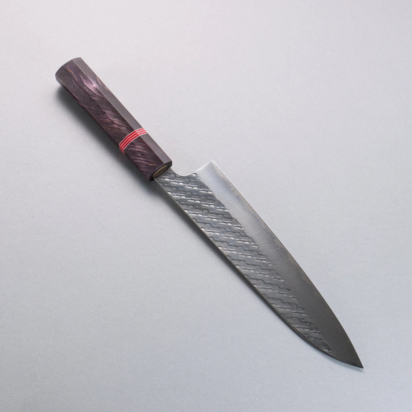 Thương hiệu Takeshi Saji SPG STRIX vân búa Thép Damascus dao rèn thủ công đánh bóng hoàn thiện Dao đa năng Gyuto 210mm chuôi dao gỗ ổn định màu tím (vòng đỏ và trắng)