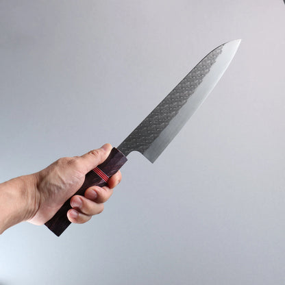 Thương hiệu Takeshi Saji SPG STRIX vân búa Thép Damascus dao rèn thủ công đánh bóng hoàn thiện Dao đa năng Gyuto 210mm chuôi dao gỗ ổn định màu tím (vòng đỏ và trắng)