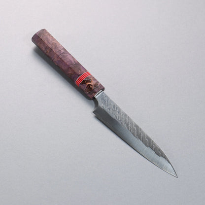 Thương hiệu Takeshi Saji SPG STRIX vân búa Thép Damascus mài bóng hoàn thiện dao rèn thủ công Dao nhỏ đa năng Petty 130mm chuôi dao gỗ ổn định màu tím (vòng đỏ và trắng)