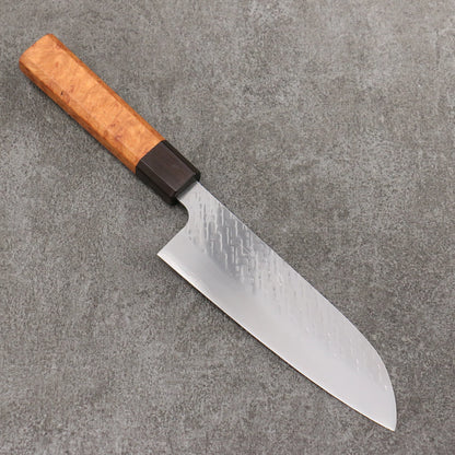 Thương hiệu Takeshi Saji Samurai thép SPG STRIX vân búa được đánh bóng hoàn thiện Dao đa năng Santoku 165mm chuôi dao gỗ Quince (bọc: Gỗ mun)