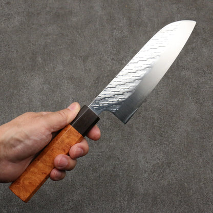 Thương hiệu Takeshi Saji Samurai thép SPG STRIX vân búa được đánh bóng hoàn thiện Dao đa năng Santoku 165mm chuôi dao gỗ Quince (bọc: Gỗ mun)