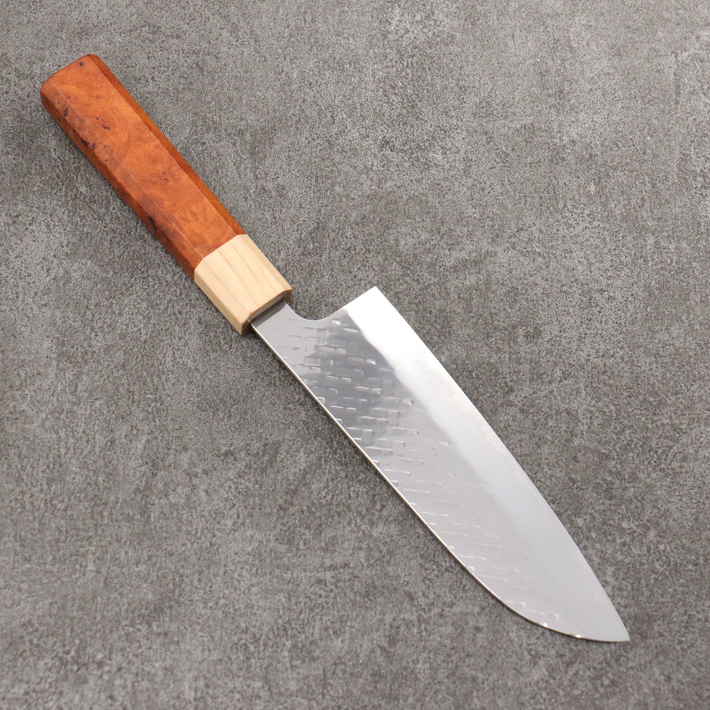 Thương hiệu Takeshi Saji Samurai thép SPG STRIX Dao thủ công rèn đánh bóng hoàn thiện Dao đa năng Santoku 165mm chuôi dao gỗ Quince (bọc: gỗ phong cứng)