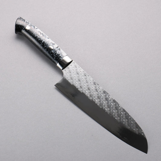 Thương hiệu Takeshi Saji Samurai vân búa đục đặc biệt Rèn thủ công Đánh bóng hoàn thiện Dao đa năng Santoku 180mm chuôi dao acrylic bằng đá cẩm thạch màu đen và trắng