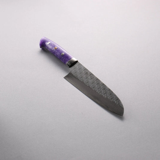 Thương hiệu Takeshi Saji Samurai thép SPG STRIX vân búa dao rèn thủ công đánh bóng hoàn thiện Dao đa năng Santoku 180mm chuôi dao màu tím đá Cẩm Thạch Trắng hoa văn nhựa Acrylic