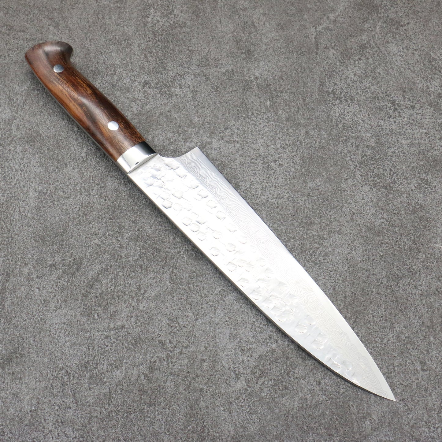 Takeshi Saji VG10 Hammered Damascus Cross Gyuto Japanese Knife 210mm Ironwood Handle