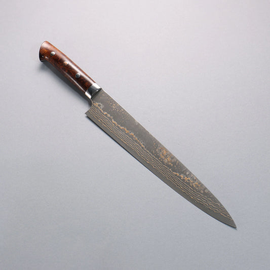 Thương hiệu Takeshi Saji VG10w Thép Damascus có màu đánh bóng hoàn thiện màu đen Dao lọc gân chuyên dụng Sujihiki 270mm chuôi dao gỗ Lim