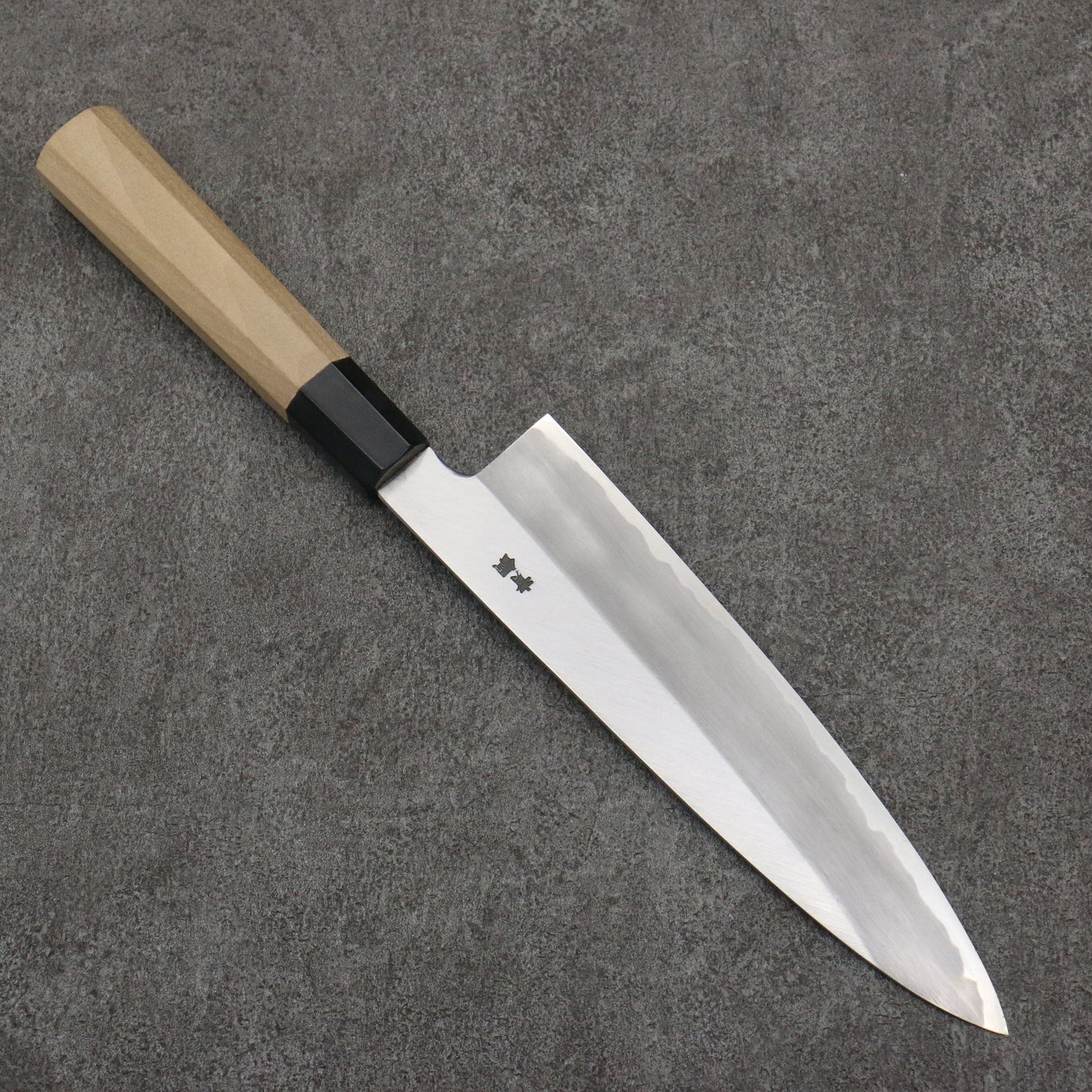 Thương hiệu Sakai Takayuki Kubota chạm khắc vàng Fuji và hoàng hôn Thép xanh No.2 Dao đa năng Gyuto 210mm chuôi dao gỗ Park (bọc: trâu nước)