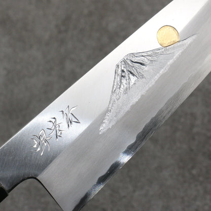 Thương hiệu Sakai Takayuki Kubota chạm khắc vàng Fuji và hoàng hôn Thép xanh No.2 Dao đa năng Gyuto 210mm chuôi dao gỗ Park (bọc: trâu nước)