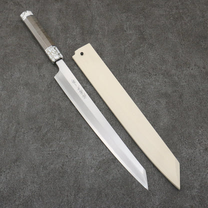 Takayuki Sakai Chef Series Hien Ginsanko Kiritsuki Yanagiba Dao 300MM Gỗ Ổn Định (Cả Hai Bánh: Trắng) Tay Cầm Có Vỏ Bọc 堺 孝行 シェフシリーズ 飛燕 銀三鋼 切付柳刃包丁 300MM スタビライズドウッド (両輪:白)柄 鞘付き Free ship - Thương hiệu Sakai Takayuki Chef Series Hien Ginsanko Kiritsuki Yanagiba Dao 270mm gỗ ổn định (Cả hai bánh: Trắng) Tay cầm có vỏ bọc