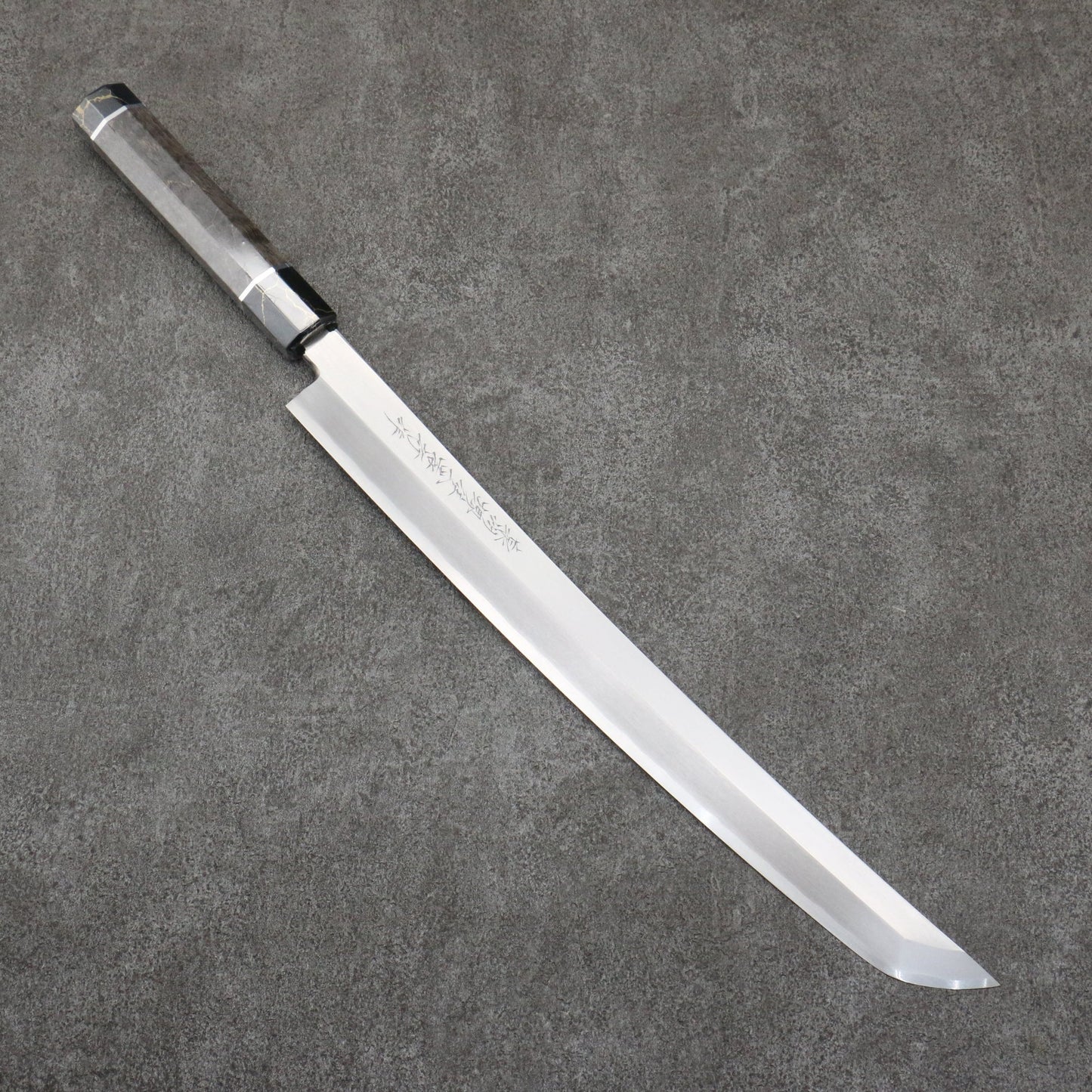 Takayuki Sakai Zangetsu Ginsanko Saki Maruyanagiba Knife 330MM Stabilized Wood Handle with Sheath 堺 孝行 斬月 銀三鋼 先丸柳刃包丁 330MM スタビライズドウッド柄 鞘付き Free ship - Sakai Takayuki Trảm Nguyệt Zangetsu Thép Bạc No.3 Dao thái cá, shashimi chuyên dụng Yanagiba (cán tròn) 330mm chuôi dao gỗ Stabilized Có kèm bao