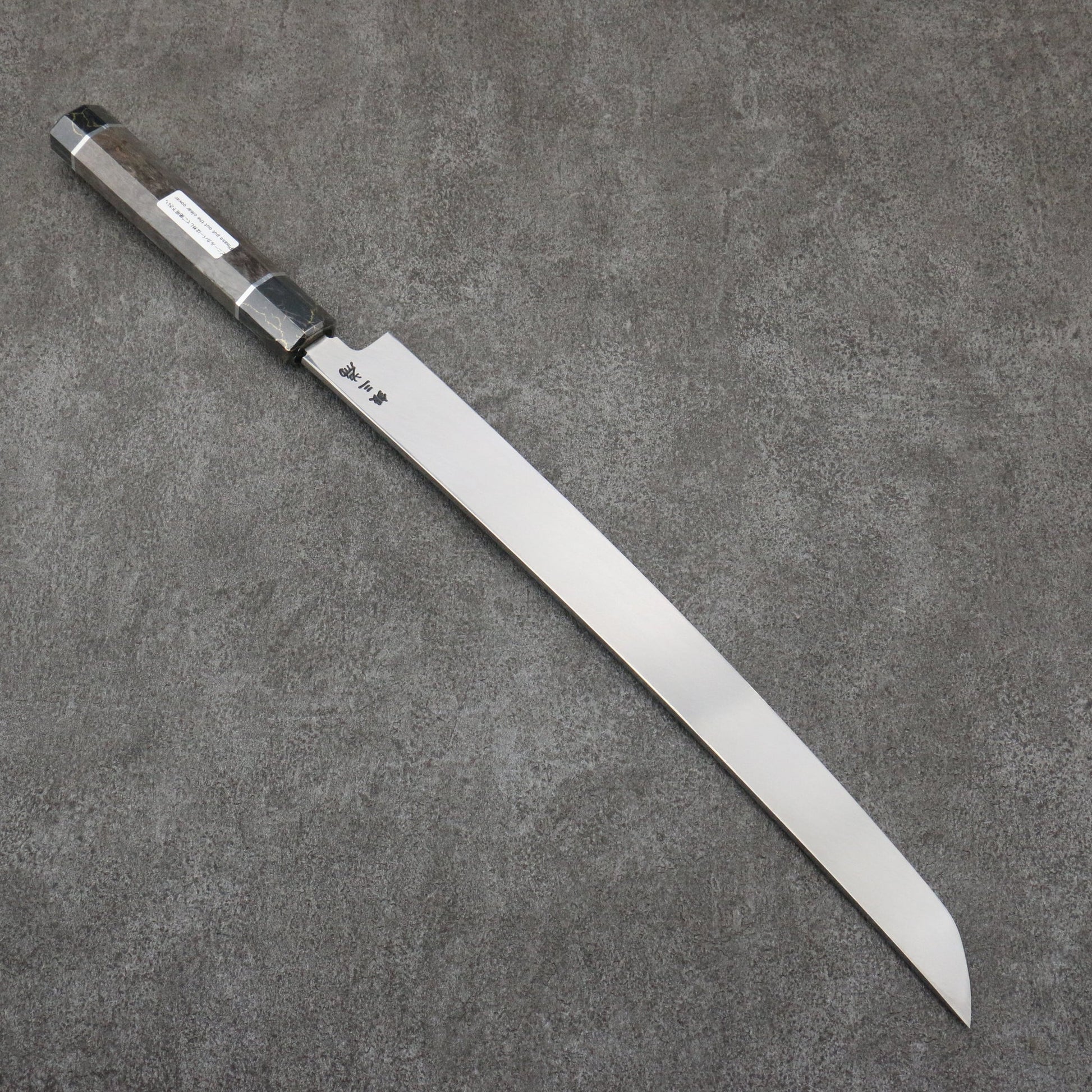 Takayuki Sakai Zangetsu Ginsanko Saki Maruyanagiba Knife 330MM Stabilized Wood Handle with Sheath 堺 孝行 斬月 銀三鋼 先丸柳刃包丁 330MM スタビライズドウッド柄 鞘付き Free ship - Sakai Takayuki Trảm Nguyệt Zangetsu Thép Bạc No.3 Dao thái cá, shashimi chuyên dụng Yanagiba (cán tròn) 330mm chuôi dao gỗ Stabilized Có kèm bao