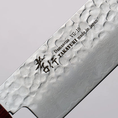 Thương hiệu Sakai Takayuki VG10 33 lớp vân búa Thép Damascus rèn thủ công Dao thái rau chuyên dụng Nakiri 160mm chuôi dao gỗ Đàn Hương ( đính vòng gỗ ép đỏ)