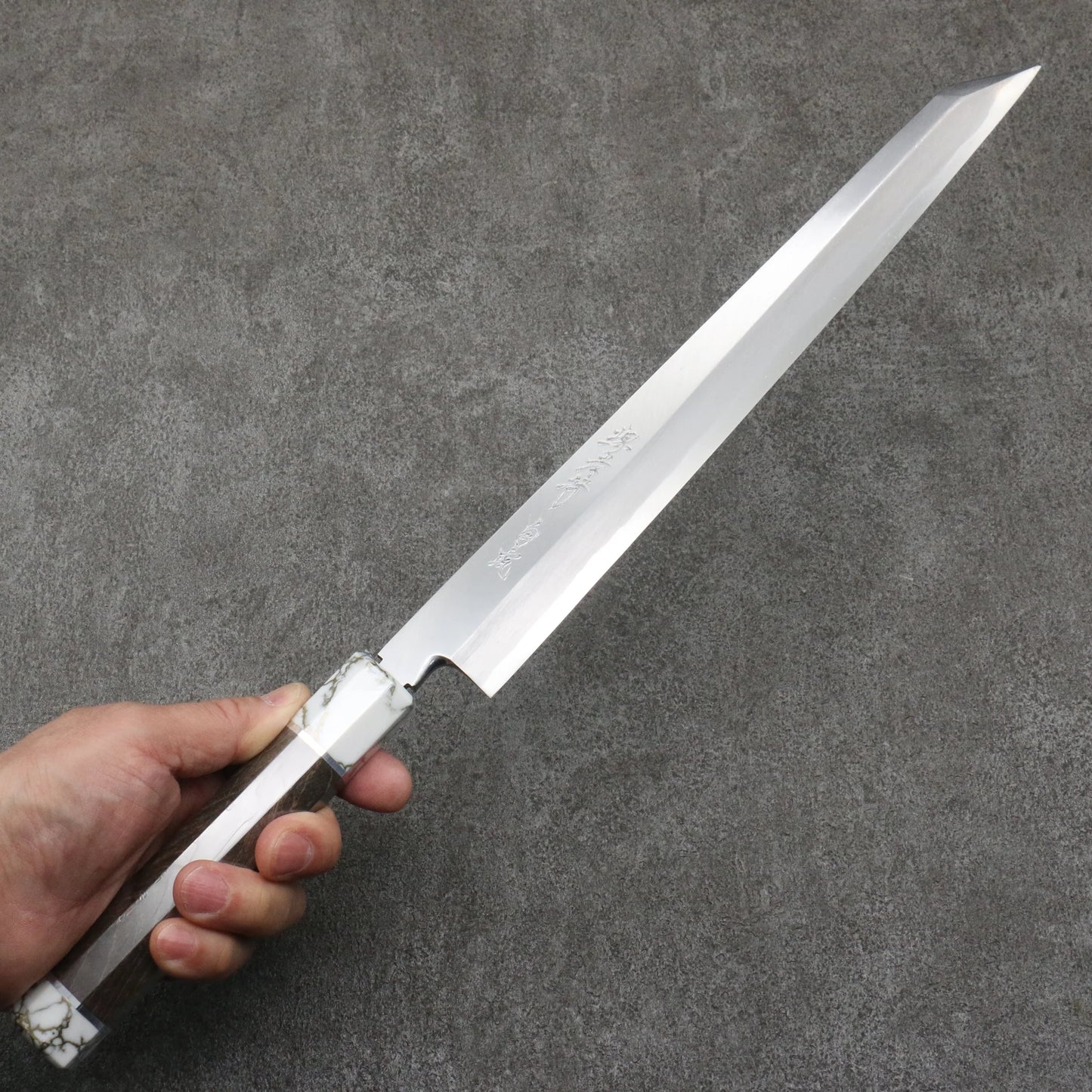 Takayuki Sakai Byakko Shiroichiko Kiritsuki Yanagiba Knife 300MM Stabilized Wood Handle with Sheath 堺 孝行 白虎 白一鋼 切付柳刃包丁 300MM スタビライズドウッド柄 鞘付き Free ship - Sakai Takayuki Byakko Thép trắng No.1 Dao thái cá sashimi Yanagiba 300mm chuôi dao gỗ Stabilized Có kèm bao