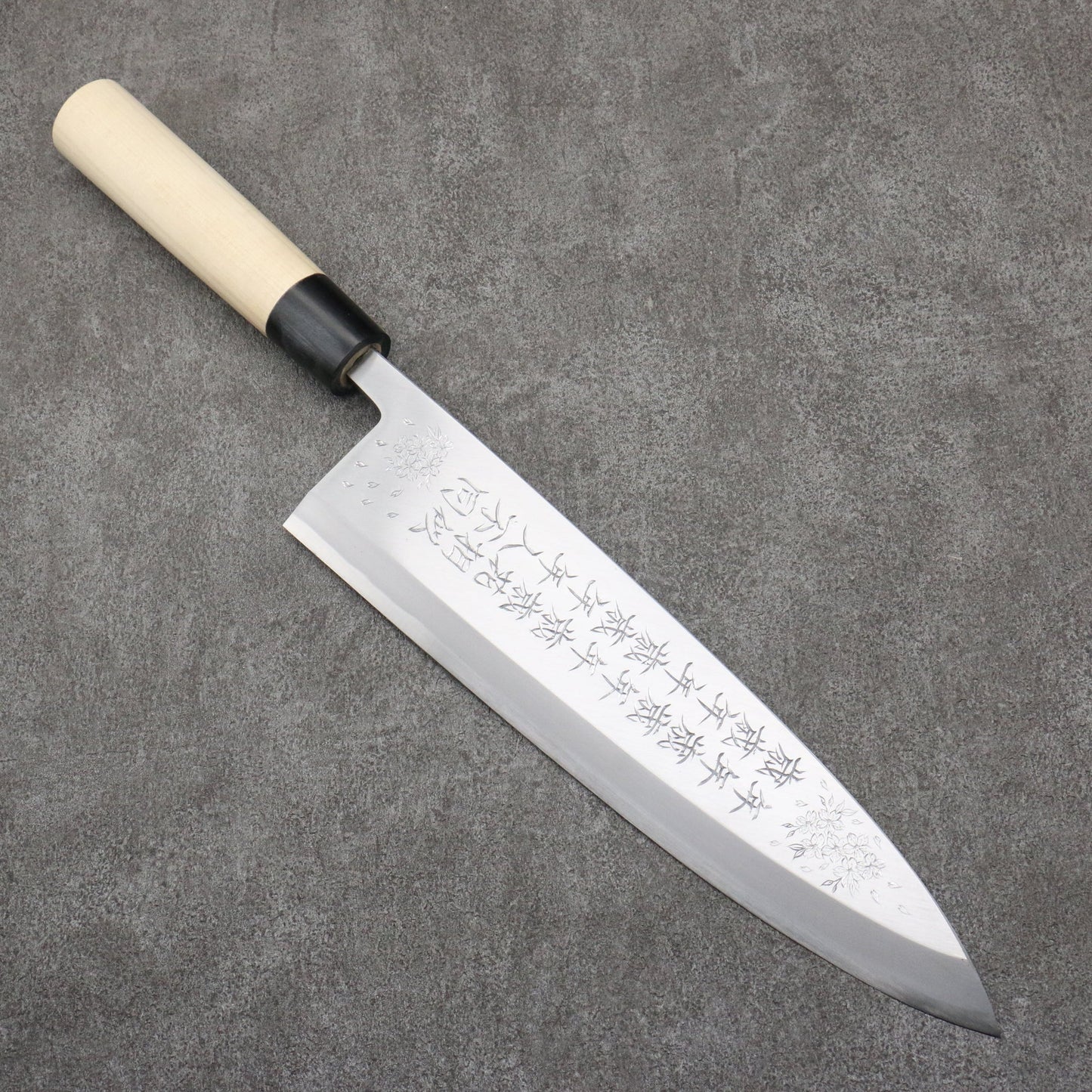 Takayuki Sakai Kubota Sculpture Year Year Year Year Year Old White Steel Deba Knife 300MM Pak Pattern 堺 孝行 窪田彫刻 年年歳歳 白ニ鋼 出刃包丁 300MM 朴柄 Free ship - Thương hiệu Sakai Takayuki Kubota điêu khắc thép trắng Dao làm cá chuyên dụng Deba 300mm chuôi dao gỗ Mộc Lan