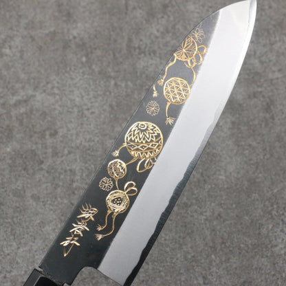 Takayuki Sakai Kubota gold carving Temari white steel black finish Santoku knife 180MM Ebony pattern 堺 孝行 窪田金彫刻 手鞠 白ニ鋼 黒仕上げ 三徳包丁 180MM 黒檀柄 Free ship - Thương hiệu Sakai Takayuki Kubota chạm khắc vàng Temari thép trắng đen Dao đa năng Santoku 180mm chuôi dao hoa văn gỗ Mun