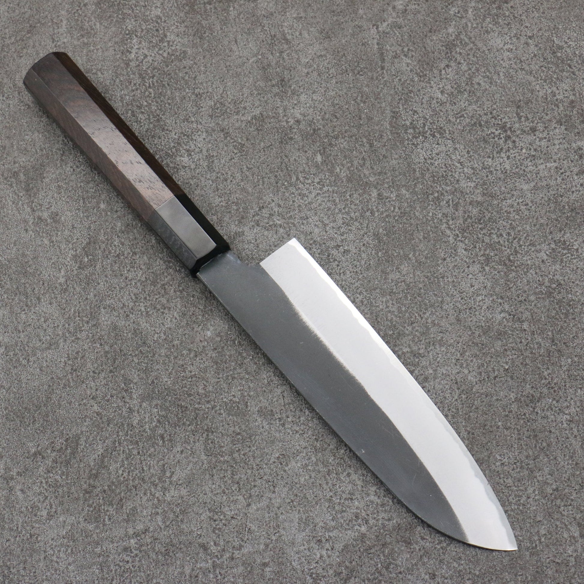 Takayuki Sakai Kubota gold carving Izayoi white steel black finish Santoku knife 180MM Ebony pattern 堺 孝行 窪田金彫刻 十六夜 白ニ鋼 黒仕上げ 三徳包丁 180MM 黒檀柄 Free ship - Thương hiệu Sakai Takayuki Kubota chạm khắc vàng Izayoi thép trắng đen hoàn thiện Dao đa năng Santoku 180mm chuôi dao hoa văn gỗ Mun