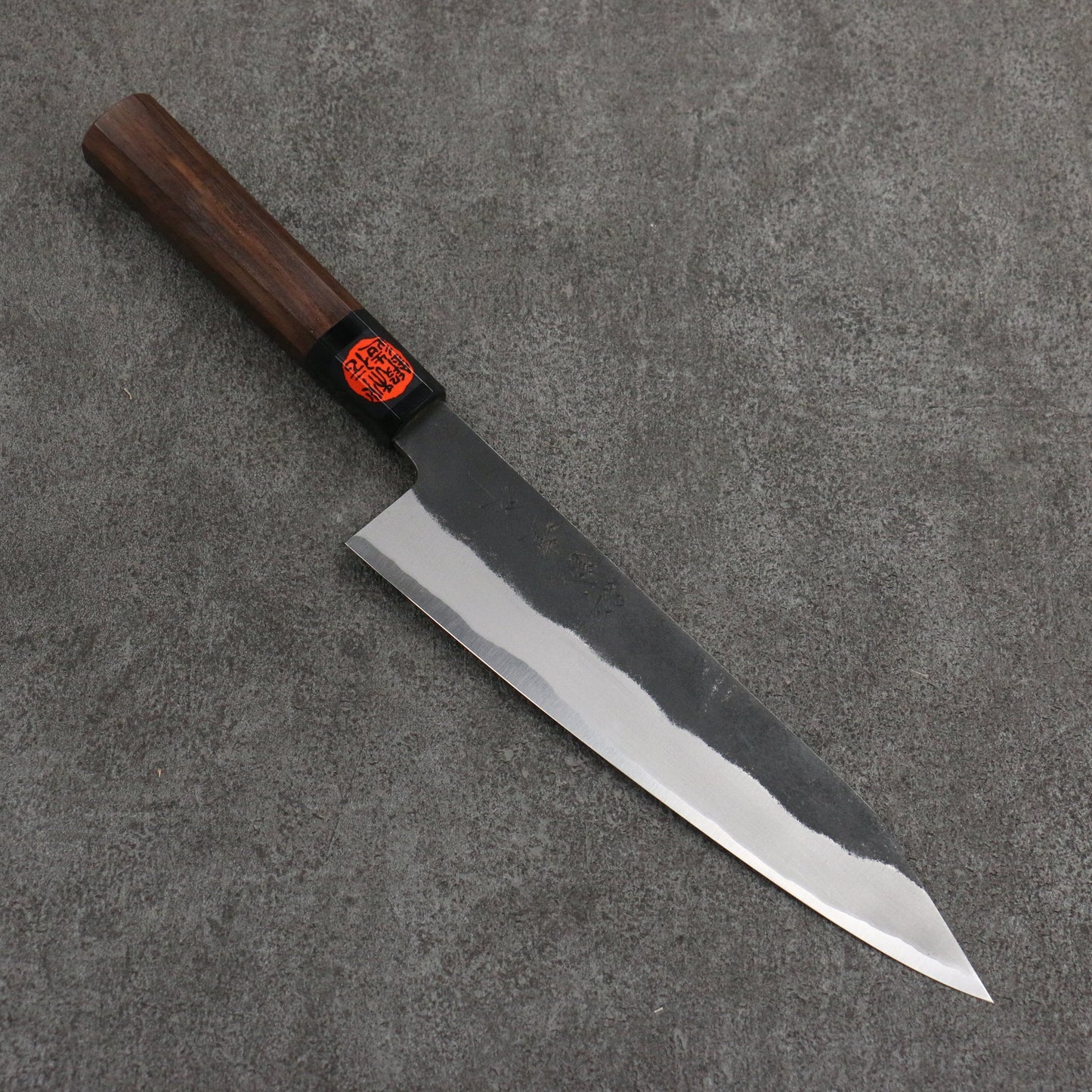 Thương hiệu Tanaka Shigeki Thiết Hỏa Tekka Thép xanh No.2 Kurouchi Dao đa năng Kiritsuke Gyuto 210mm chuôi dao gỗ cây Óc Chó