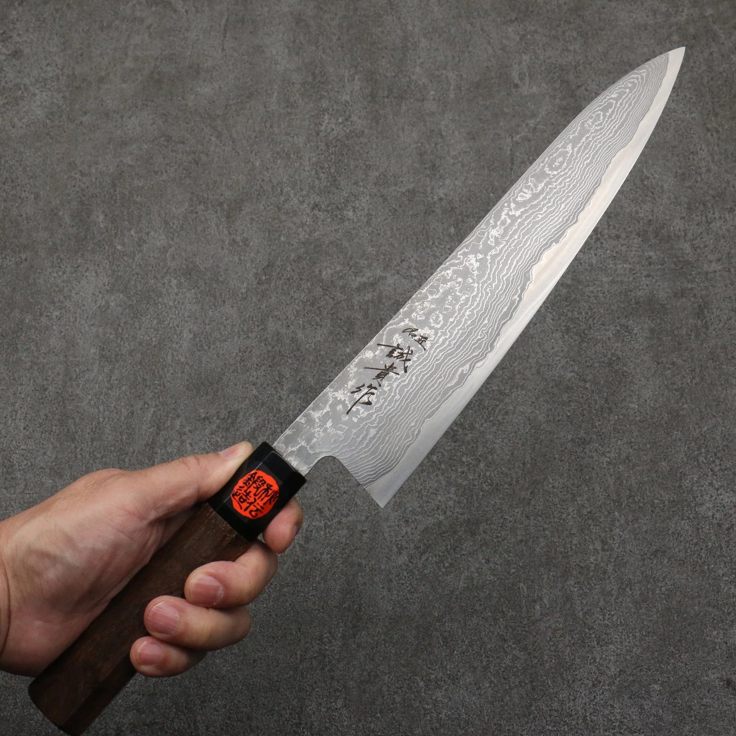 Thương hiệu Tanaka Shigeki dòng gió mùa xuân thép SG2 Damascus Dao đa năng Gyuto 240MM chuôi dao gỗ quả óc chó