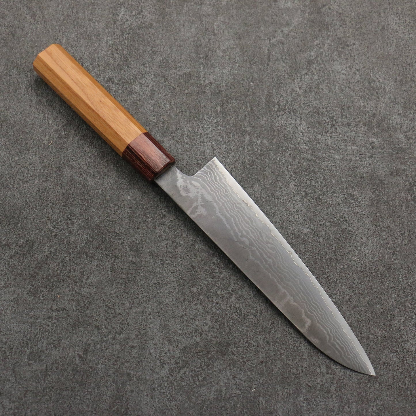 Thương hiệu Tanaka Shigeki VG10 Thép Damascus Nhuộm Đen Dao đa năng Gyuto 210mm chuôi dao gỗ Keyaki (1 loại gỗ ở nhật)