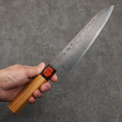 Thương hiệu Tanaka Shigeki VG10 Thép Damascus Nhuộm Đen Dao đa năng Gyuto 210mm chuôi dao gỗ Keyaki (1 loại gỗ ở nhật)