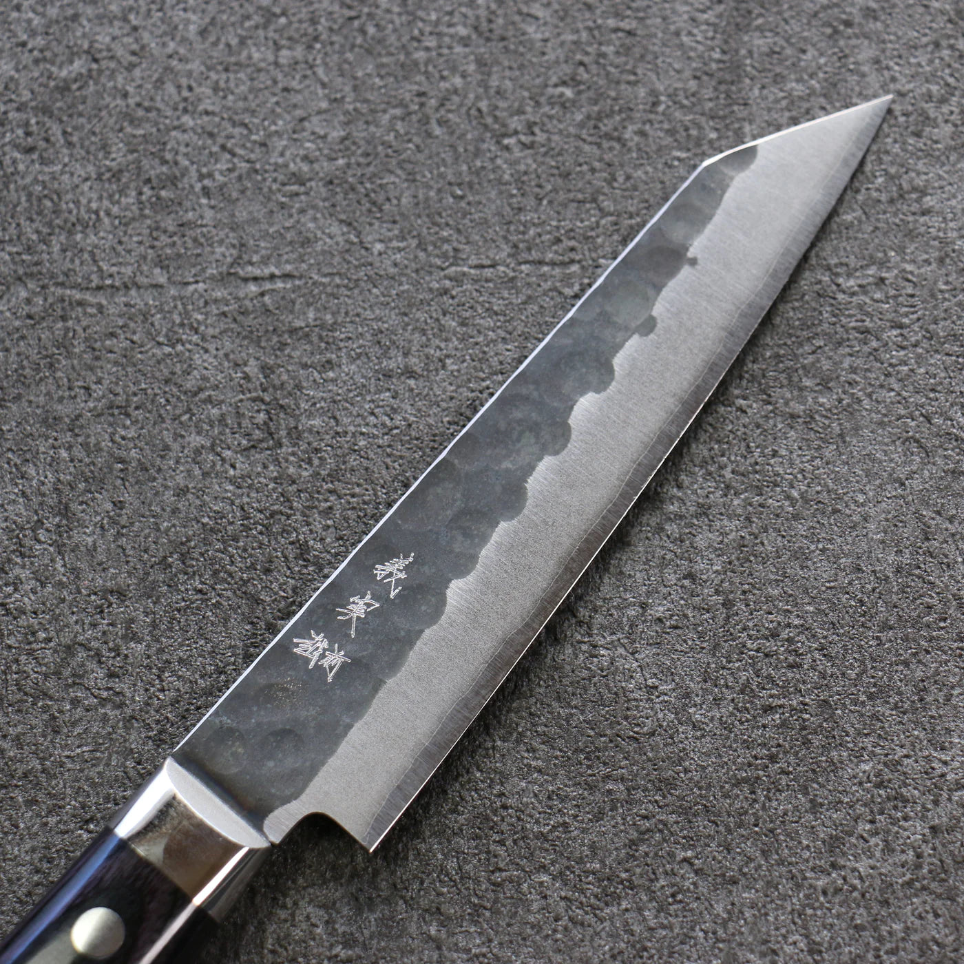 Handgeschmiedetes Messer der Marke Yoshimi Kato aus superblauem Stahl, Kurouchi, kleines Messer, Kiritsuke Petty, japanisches Messer, 150 mm Holzgriff, Purple Heart