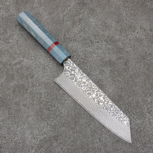 Yoshimi Kato SG2 Black Damascus Bunka Knife 165MM Blue Stabilized Wood Pattern　加藤 義実 SG2 黒ダマスカス 文化包丁 165MM 青色スタビライズドウッド柄　Free ship - Thương hiệu Yoshimi Kato SG2 Thép Damascus đen Dao đa năng Bunka 165mm