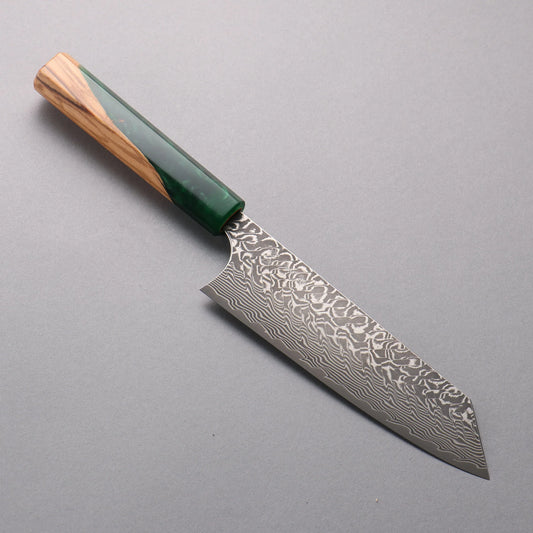 Thương hiệu Yoshimi Kato SG2 Damascus màu đen hoàn thiện Dao đa năng Bunka Knife 170mm chuôi dao gỗ ô liu và nhựa xanh lá cây