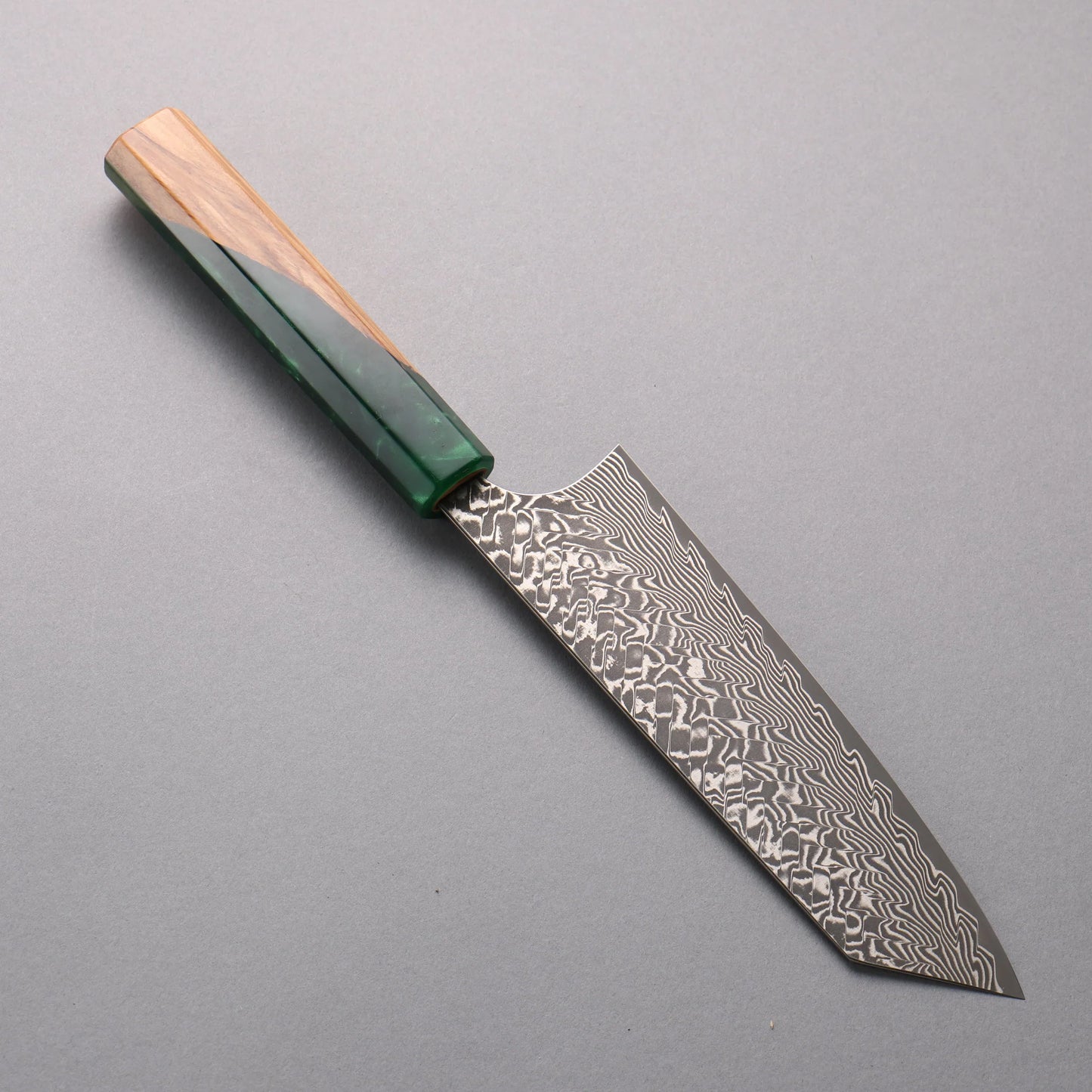 Thương hiệu Yoshimi Kato SG2 Damascus màu đen hoàn thiện Dao đa năng Bunka Knife 170mm chuôi dao gỗ ô liu và nhựa xanh lá cây