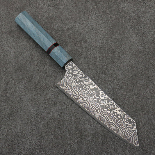 Thương hiệu Yoshimi Kato thép SG2 màu đen Damascus Dao Bunka 170MM chuôi dao màu xanh gỗ ổn định (Vòng Đen) Hoa Văn
