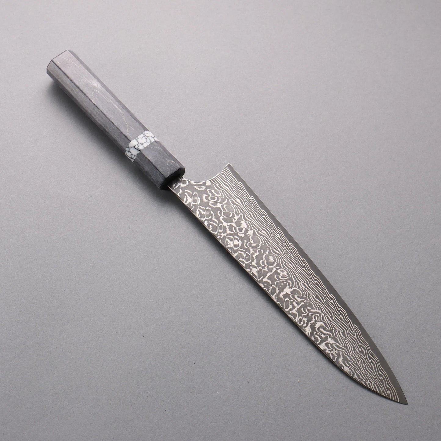 Thương hiệu Yoshimi Kato SG2 Thép Damascus Đen hoàn thiện Dao đa năng Gyuto 210mm chuôi dao gỗ ổn định màu xám (vòng màu trắng ngọc lam)