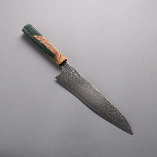 Thương hiệu Yoshimi Kato SG2 Thép Damascus đen Dao đa năng Gyuto 210mm chuôi dao nhựa ô liu và màu xanh lá cây