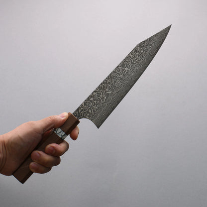 Thương hiệu Yoshimi Kato SG2 Thép Damascus đen Dao đa năng Kiritsuke Gyuto 210mm chuôi dao gỗ ổn định màu nâu (vòng ngọc lam trắng)