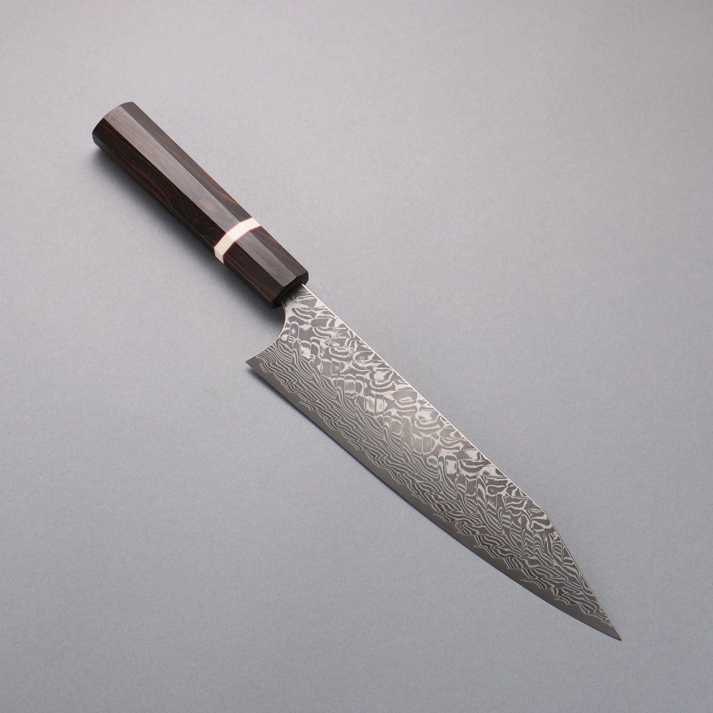 Thương hiệu Yoshimi Kato thép SG2 Damascus màu đen Dao đa năng Kiritsuke Gyuto 210mm chuôi dao gỗ mun (vòng trắng)