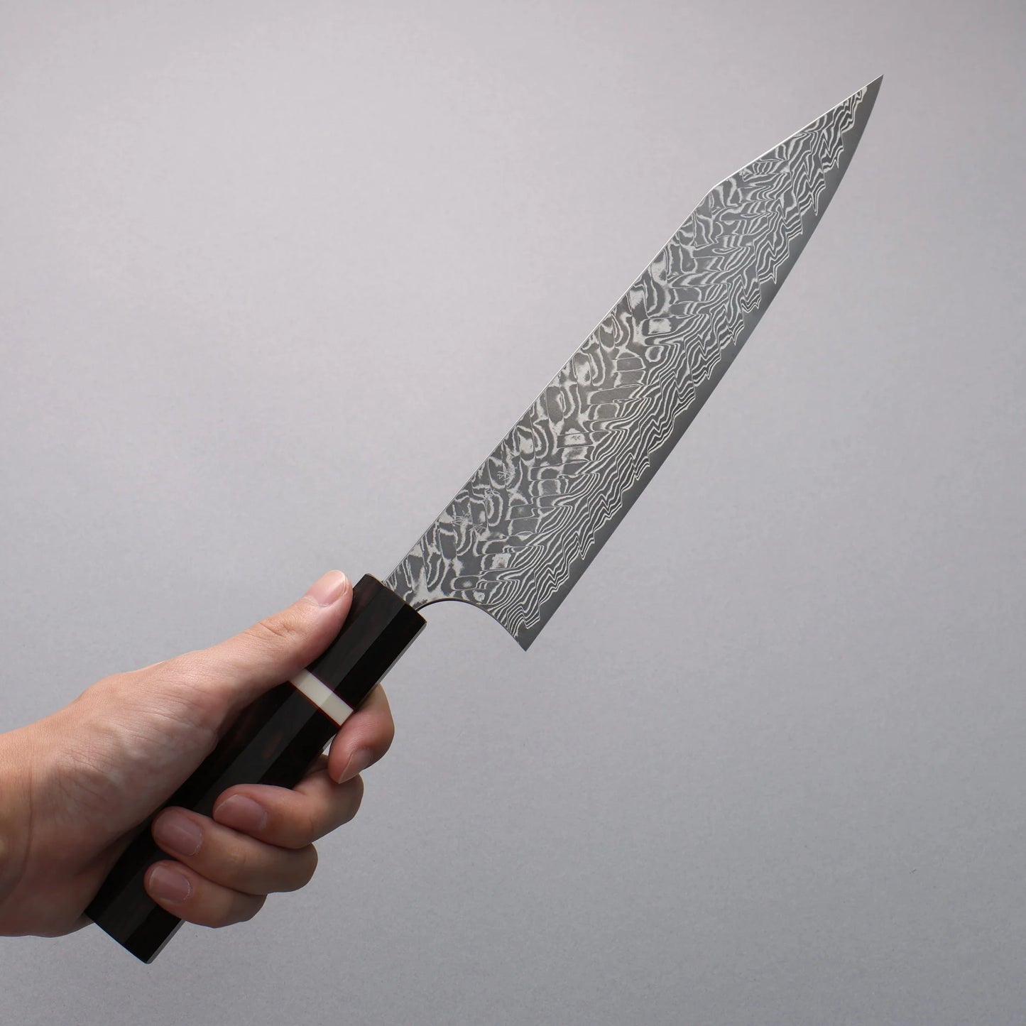 Thương hiệu Yoshimi Kato thép SG2 Damascus màu đen Dao đa năng Kiritsuke Gyuto 210mm chuôi dao gỗ mun (vòng trắng)