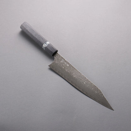 Thương hiệu Yoshimi Kato SG2 Thép Damascus đen Dao đa năng Kiritsuke Gyuto 210mm chuôi dao gỗ ổn định màu xám (vòng ngọc lam trắng)