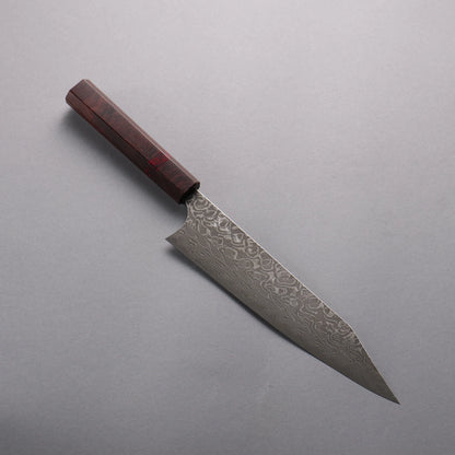 Thương hiệu Yoshimi Kato SG2 Thép Damascus đen Dao đa năng Kiritsuke Gyuto 210mm chuôi dao gỗ hồng sắc (vòng ngọc lam đỏ)