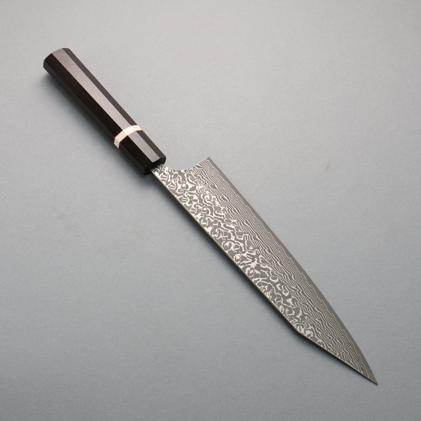 Thương hiệu Yoshimi Kato SG2 Thép Damascus đen Dao đa năng Kiritsuke Gyuto 240mm chuôi dao gỗ mun (vòng trắng)