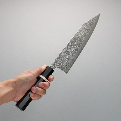 Thương hiệu Yoshimi Kato SG2 Thép Damascus đen Dao đa năng Kiritsuke Gyuto 240mm chuôi dao gỗ mun (vòng trắng)