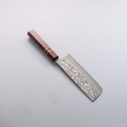 Thương hiệu Yoshimi Kato SG2 Thép Damascus đen Dao thái rau chuyên dụng Nakiri 165mm chuôi dao gỗ hồng sắc (vòng ngọc lam đỏ)